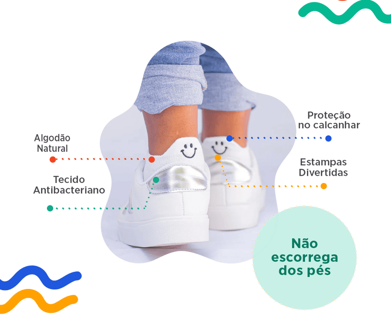 Meia-passos alegres - Cores Únicas- 10 pares